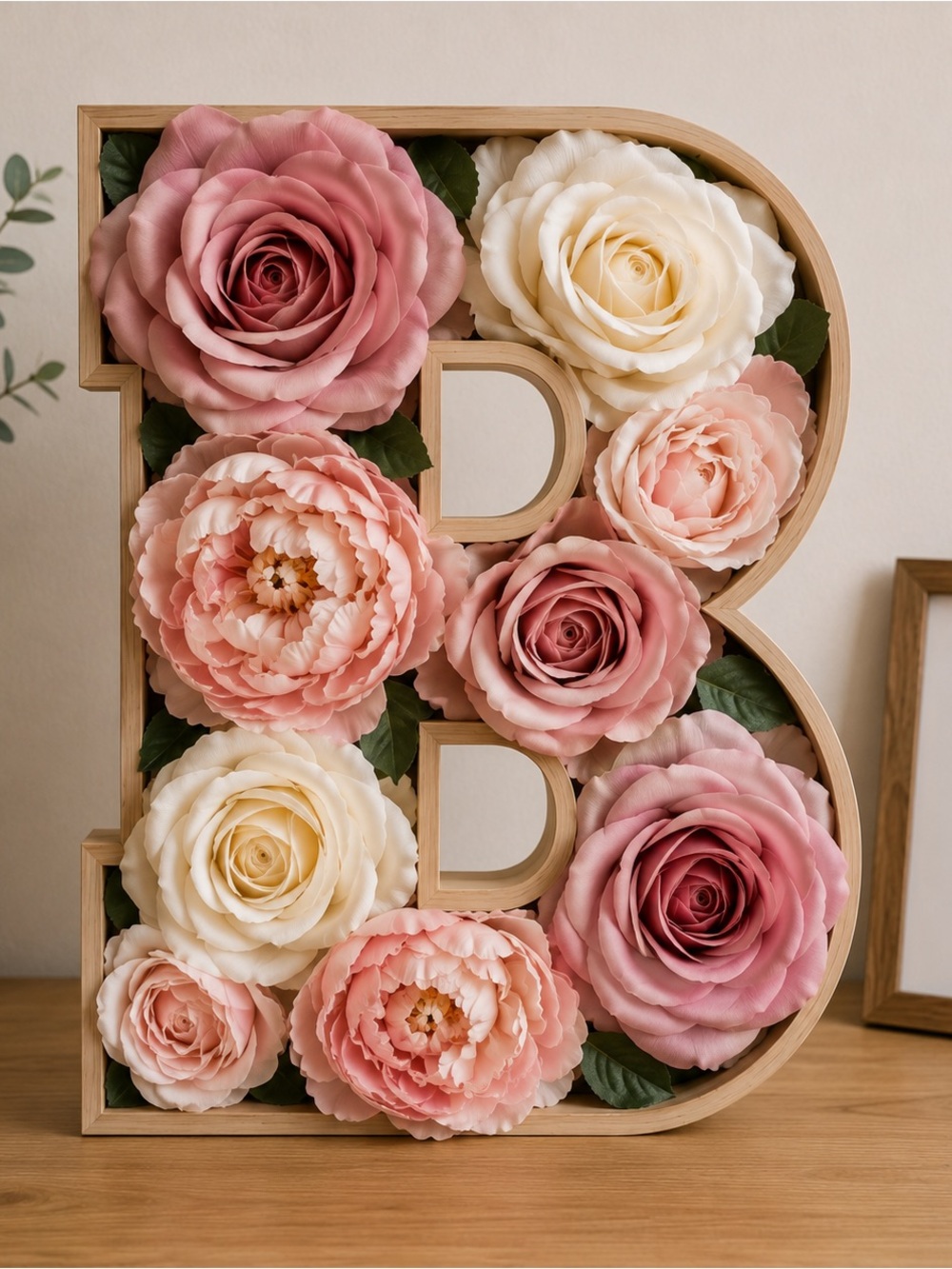 Floral Letter B Home Accent - Pink and Cream Decorative Initial